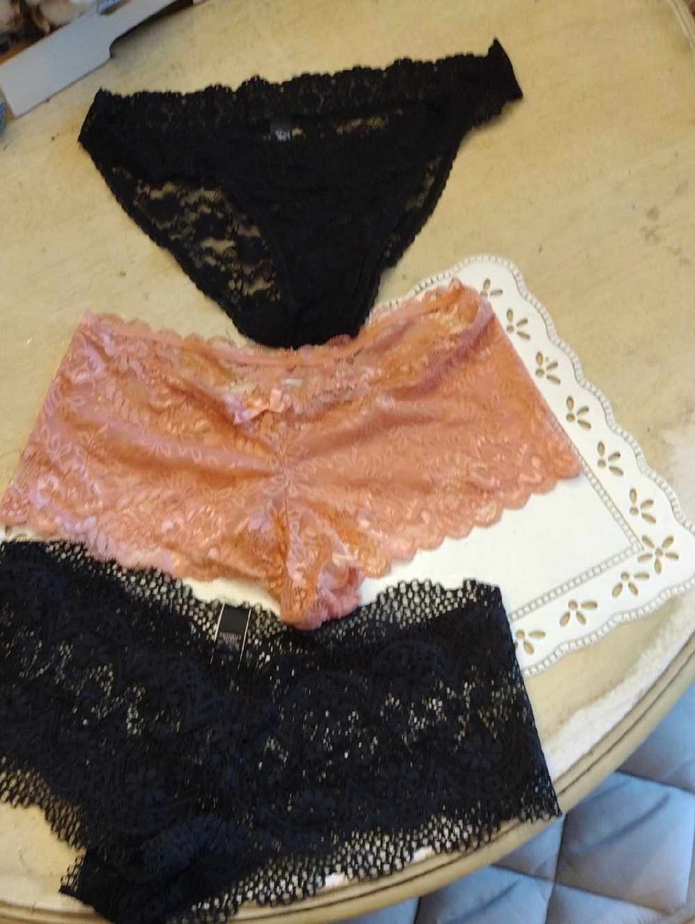Lace Panty Trio - Black & Dusty Rose Sz L